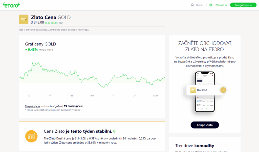 Investovat do zlata lze i s online brokerem eToro.
