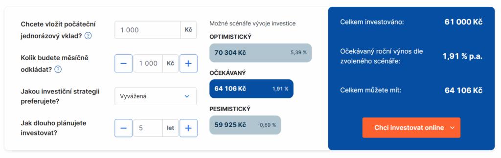Kolik může člověk investováním získat, si může spočítat v online investiční kalkulačce na webu spořitelny.