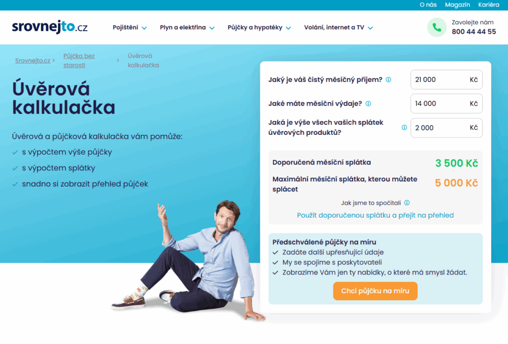 S výpočtem splátek pomůže úvěrová kalkulačka od srovnejto.cz.
